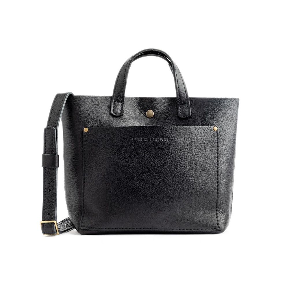 PORTLAND LEATHER Mini Crossbody Tote in Pebbled Black